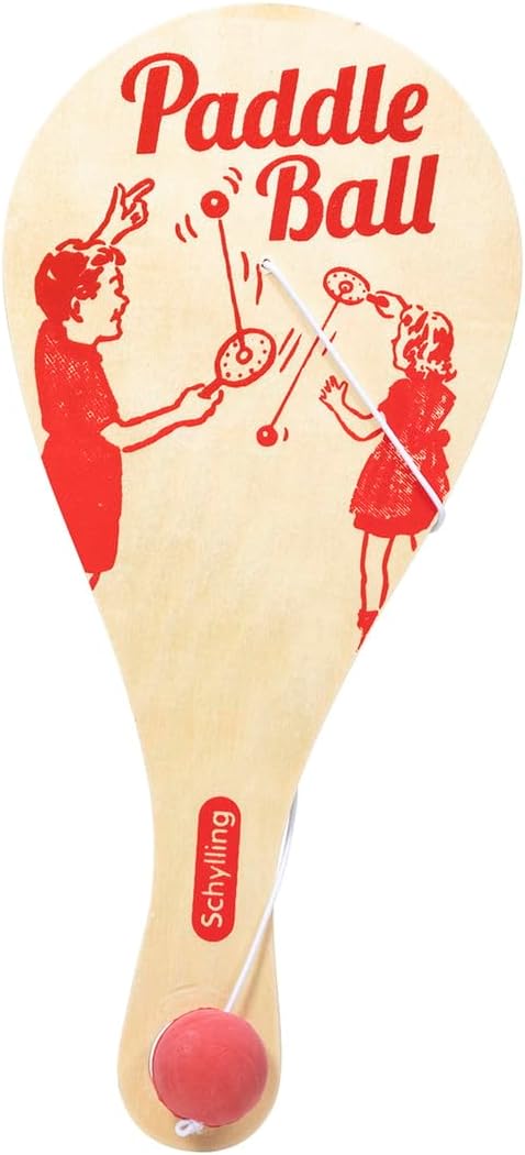 Paddle Ball Classic Game Made with Real Wood Ages 5 and Up One Piece