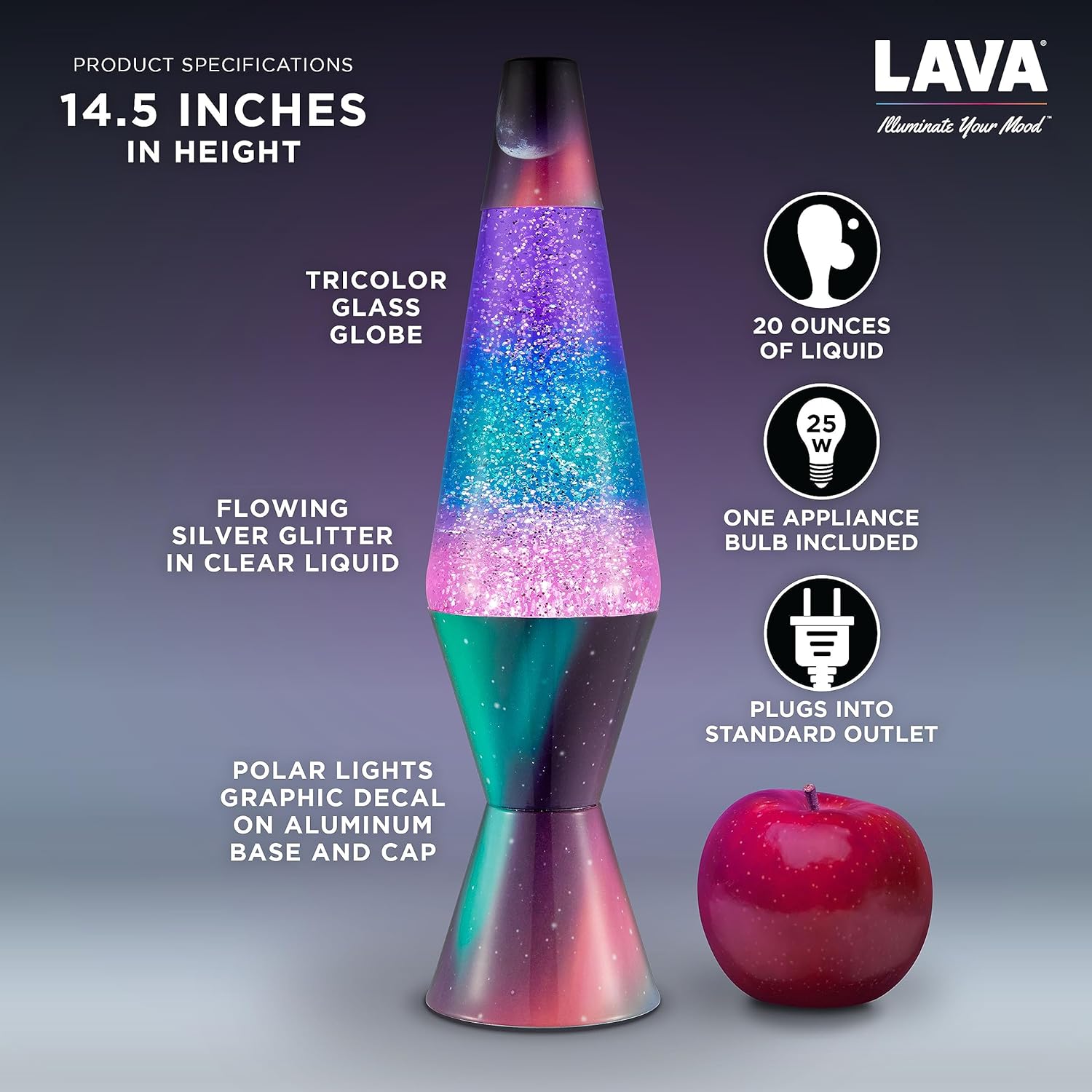 Lava Lamp 145 Polar Glimmer The Original Motion Light Silver Glitter Multicolor Base and Globe Item 2048 Amazon Exclusive
