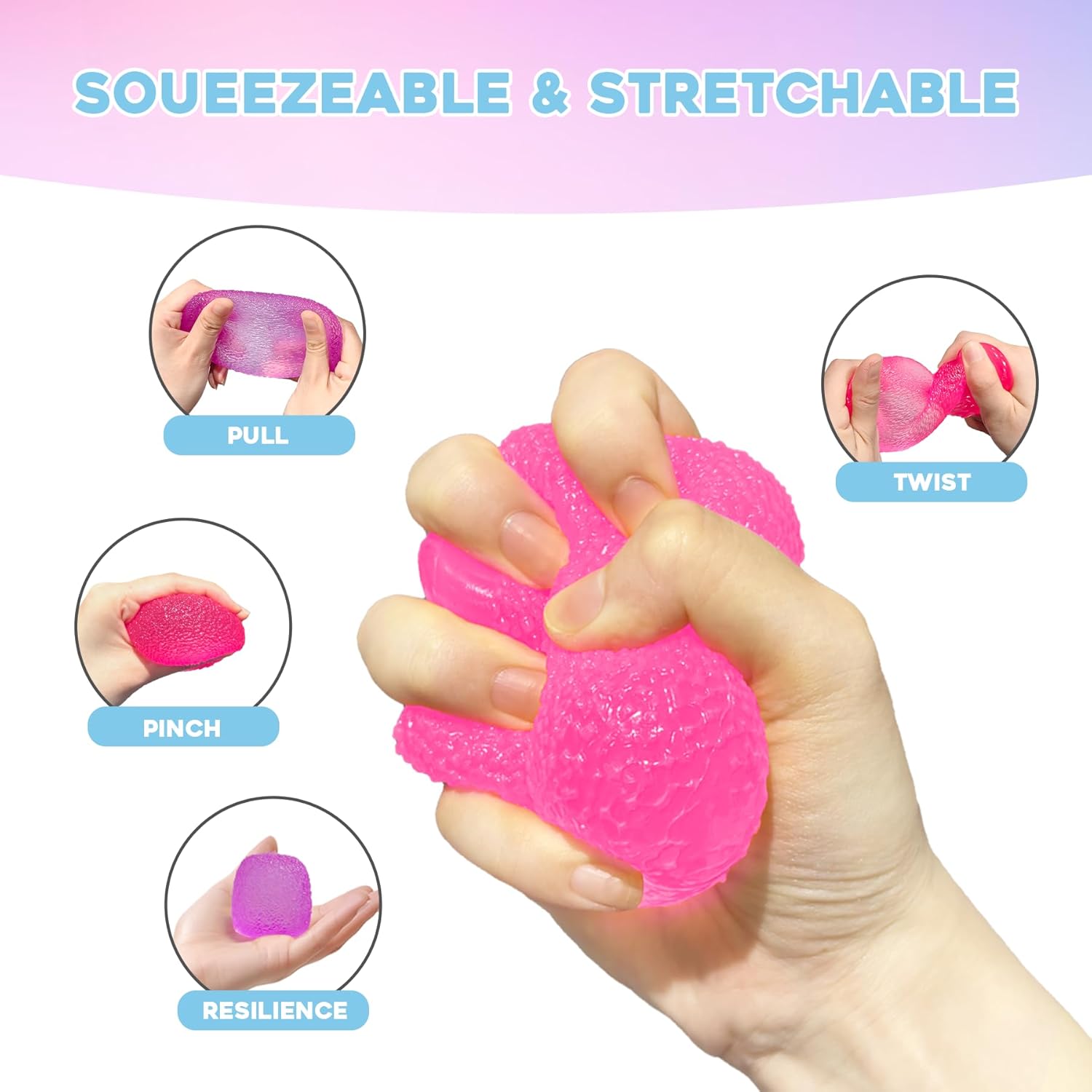 Squishy Fidget Toys Stress for Kids and Adults Super Solid Squeeze Ball Sensory for Stress Relief Birthday Easter Basket Stuffers and Party FavorsPink