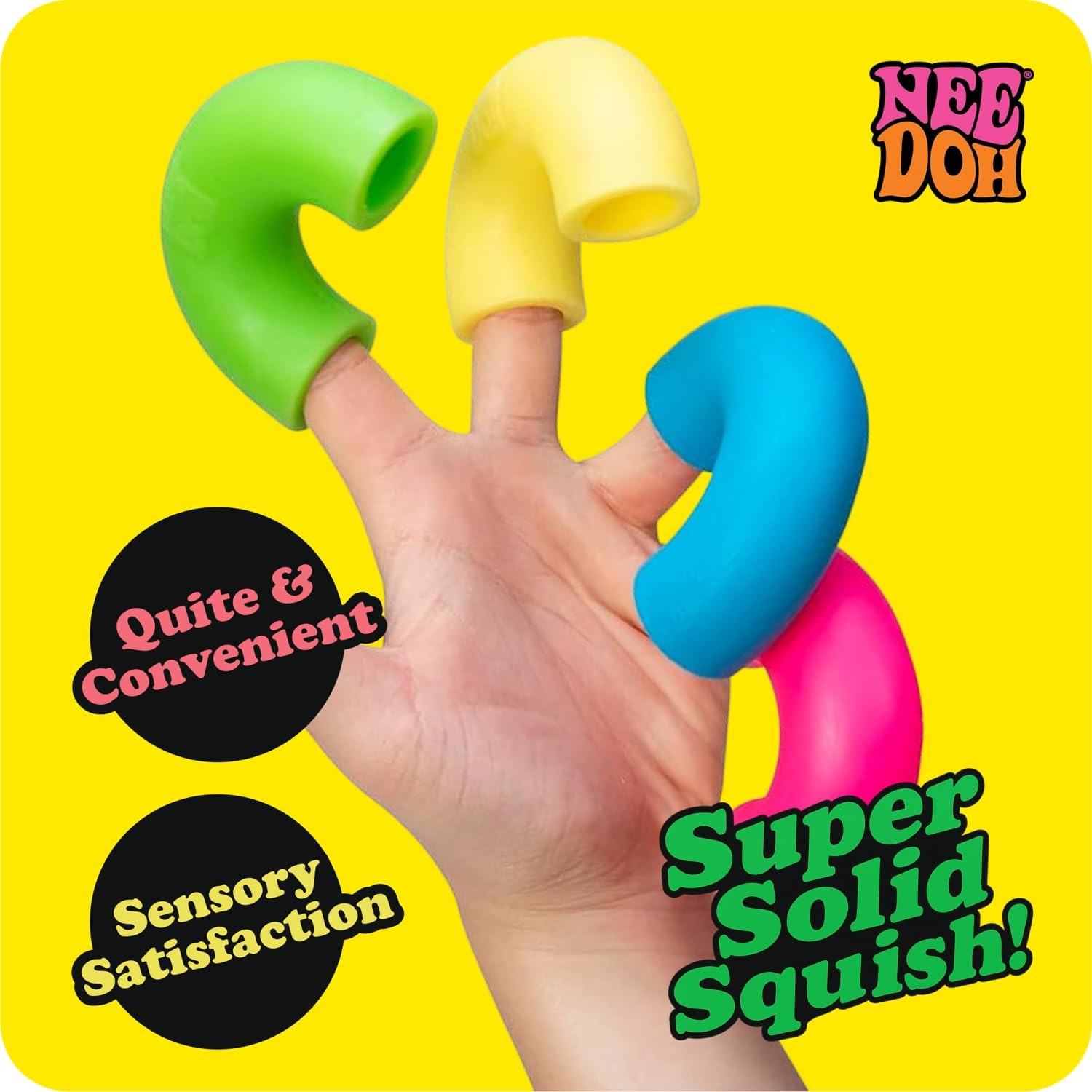 NeeDoh Mac N Squeeze Sensory Squeeze Toy Contains 4 Squishy Noodles 3 Wide Color May Vary Pack of 1
