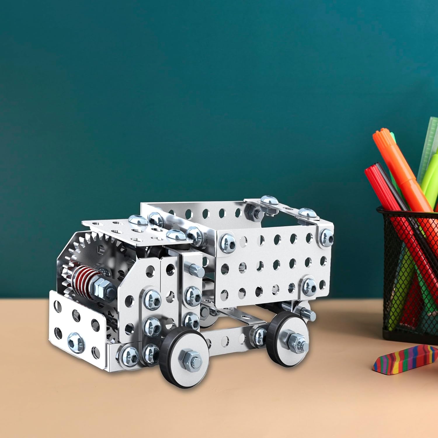 Steel Works Mechanical Multi Model Steel Building Set Includes 300 Pieces Tools and Instructions to Make 10 Different Models Ages 8 and Up