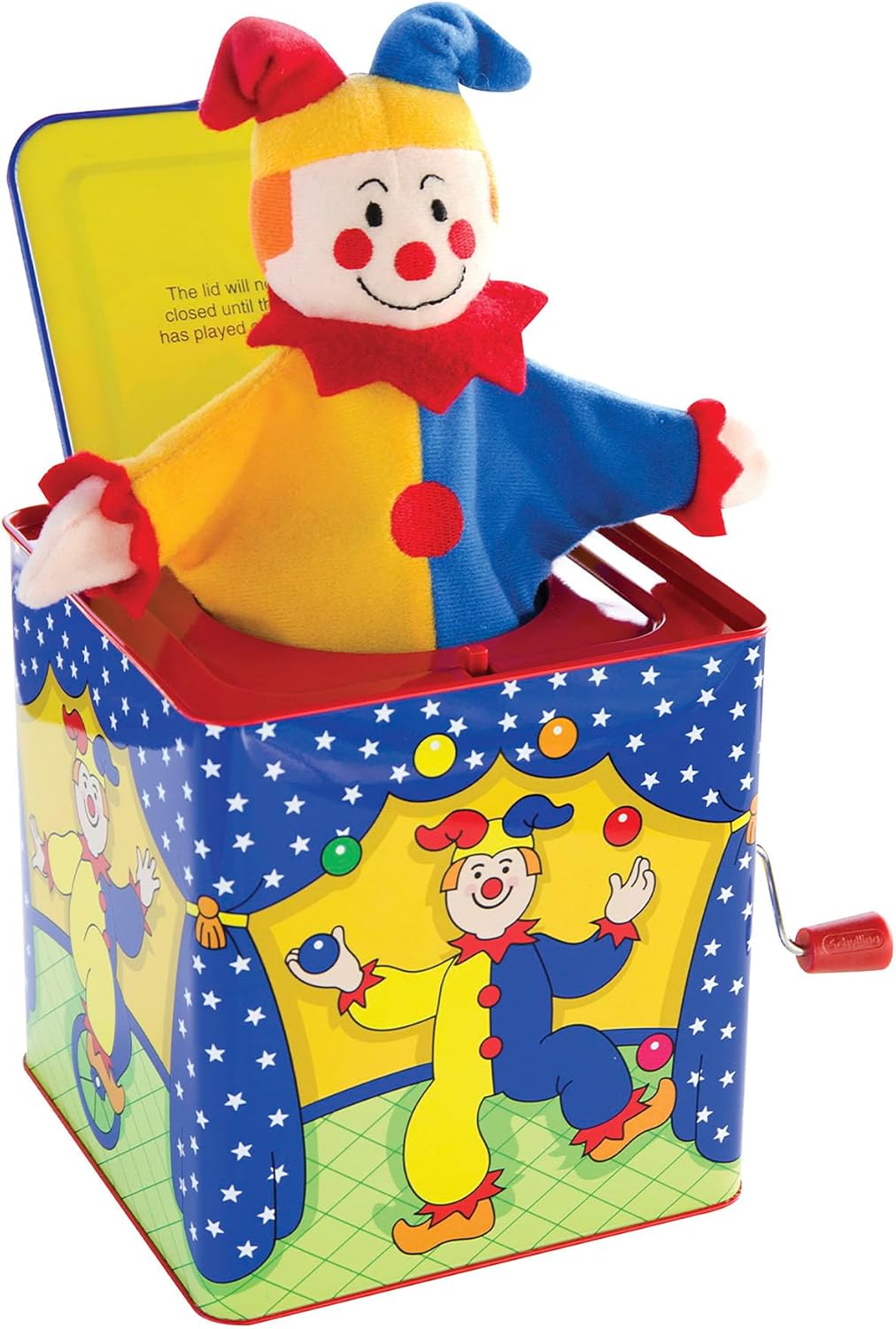 Jester Jack in the Box Classic Childrens Musical Toy Colorful and Durable Tin Box with Silly Jester Plush Age 18 months and Up