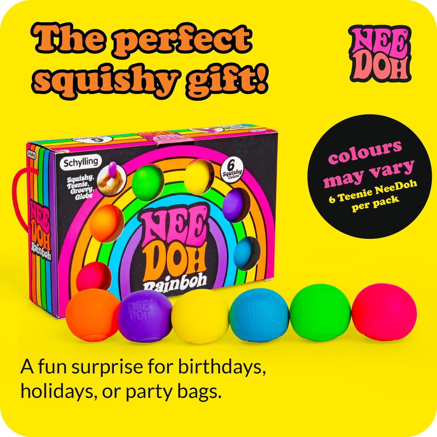 NeeDoh Rainboh Teenie Sensory Squeeze Toy Contains 6 Mini Groovy Globs 15 Wide Multicolored