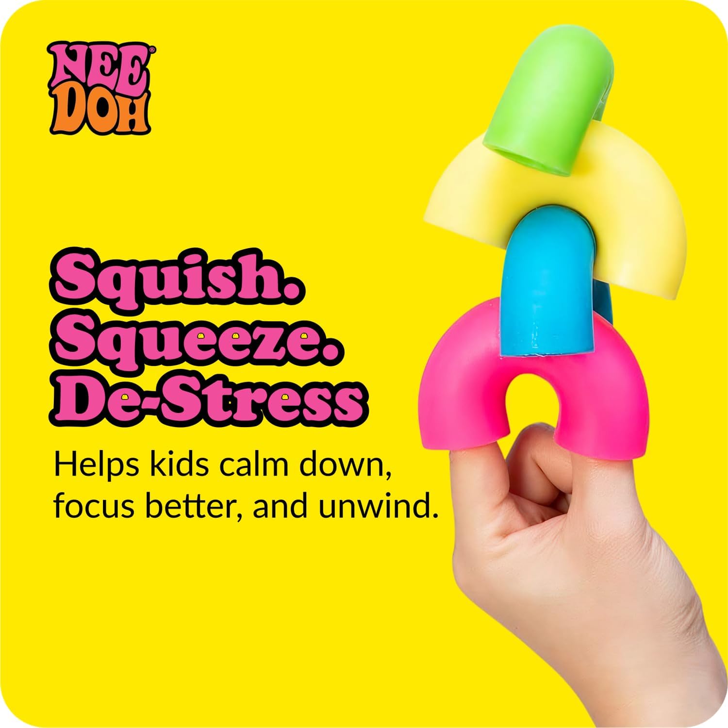 NeeDoh Mac N Squeeze Sensory Squeeze Toy Contains 4 Squishy Noodles 3 Wide Color May Vary Pack of 1
