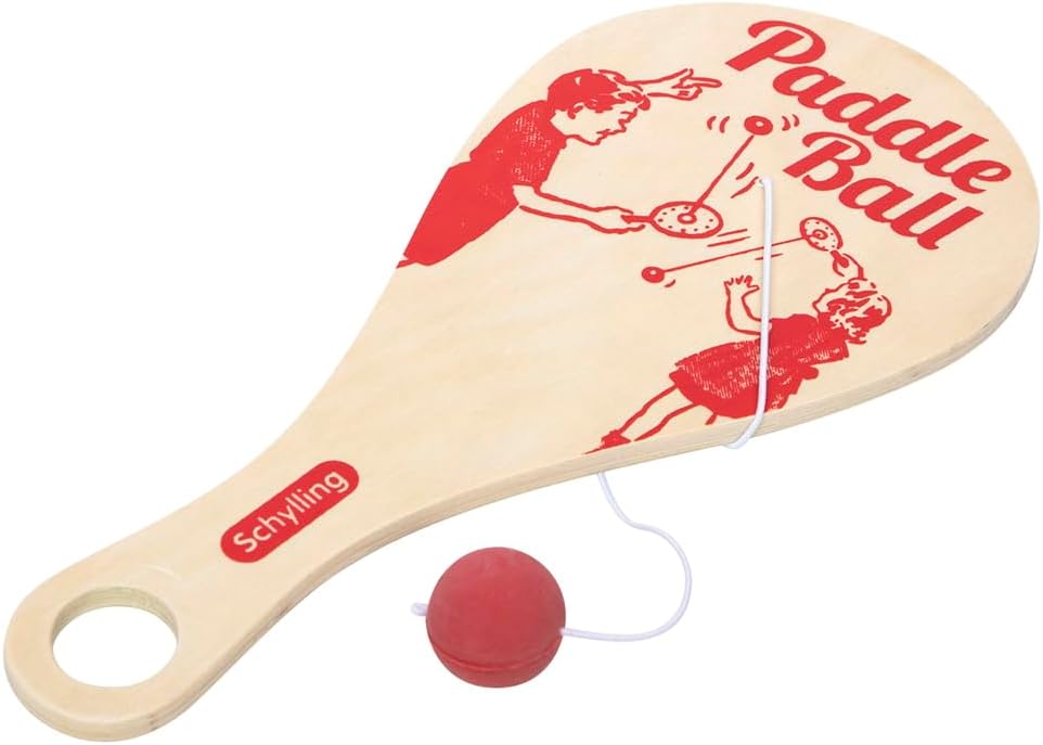 Paddle Ball Classic Game Made with Real Wood Ages 5 and Up One Piece