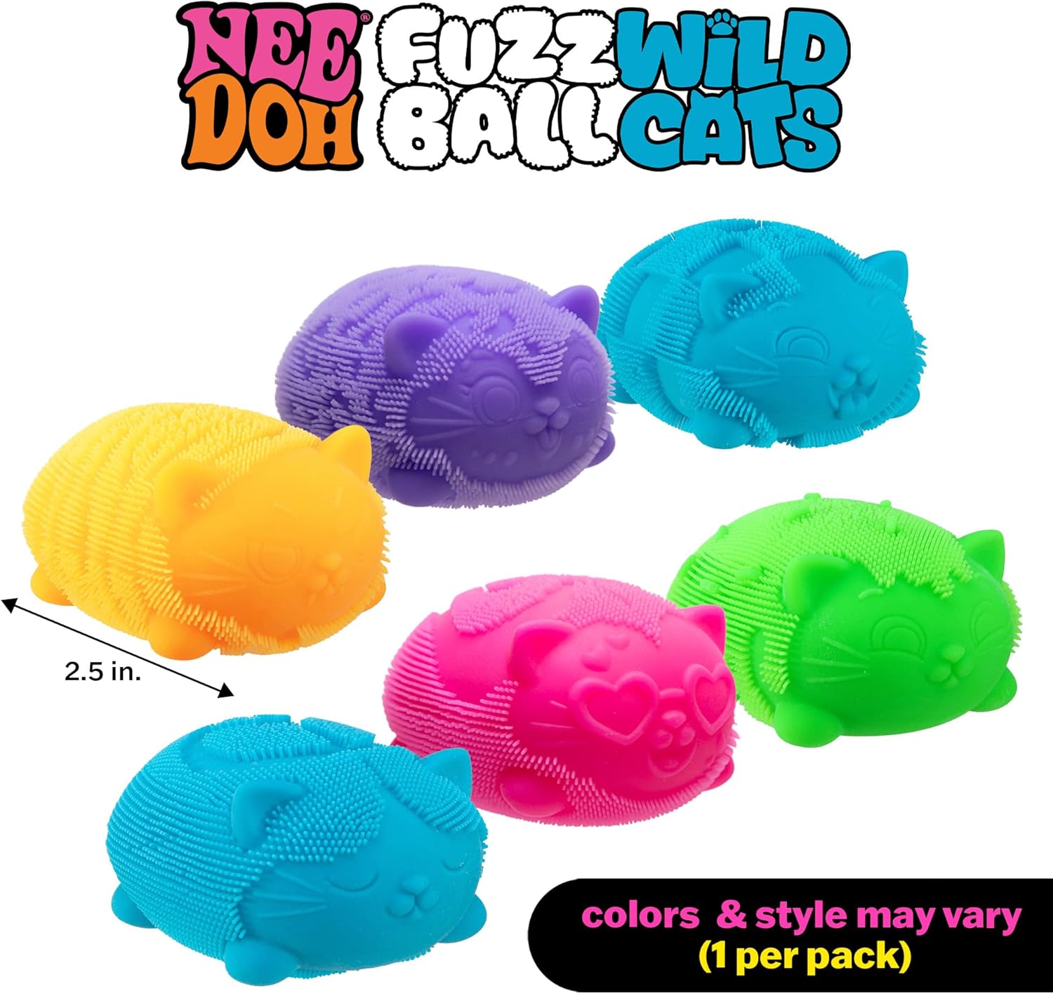 Needoh Wild Cats Fuzz Ball Sensory Squeeze Toy Colors May Vary