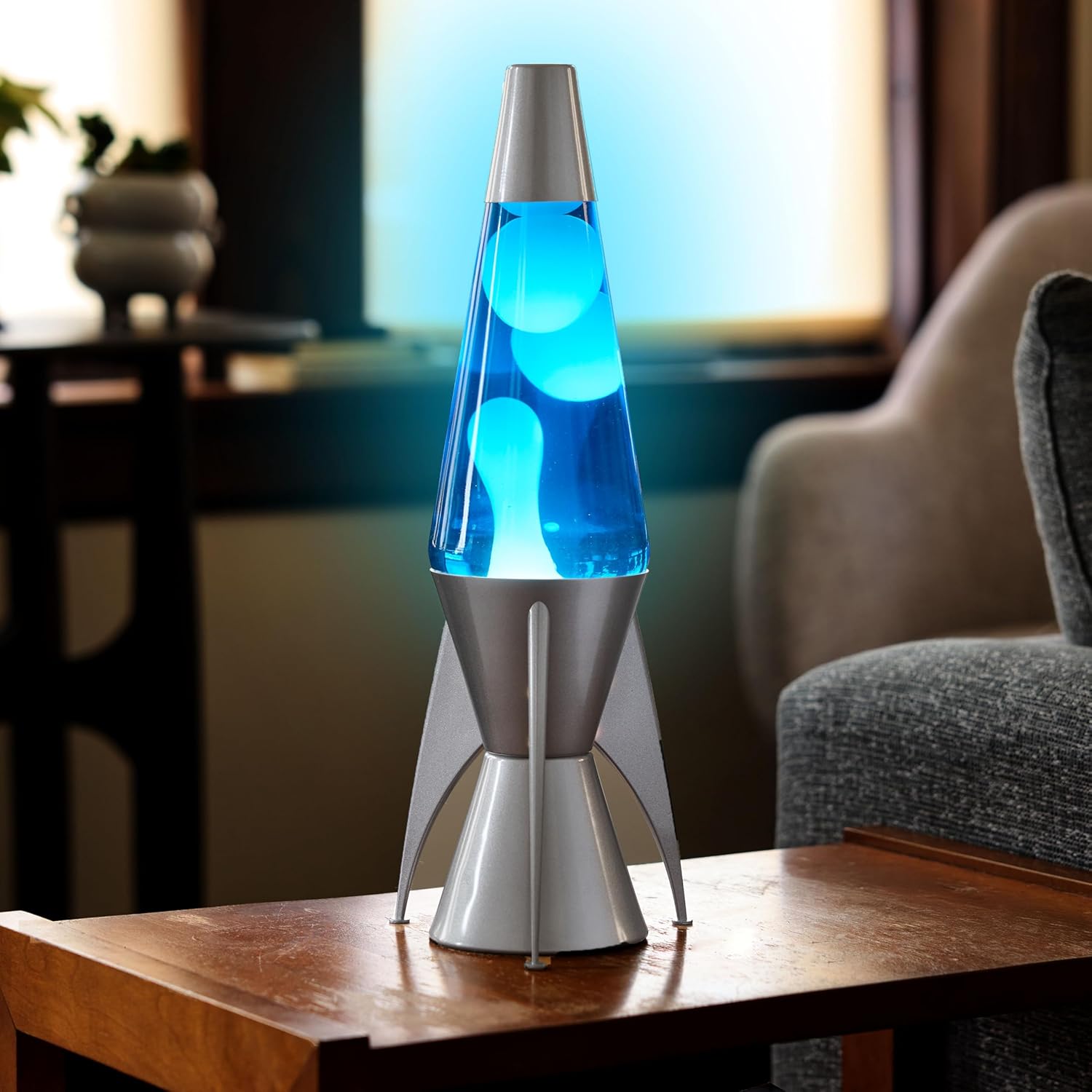 Lava The Original Lamp 145 Gray Stratosphere Retro Rocket Liquid Motion Lamp White and Blue Liquid Item 2390 Amazon Exclusive