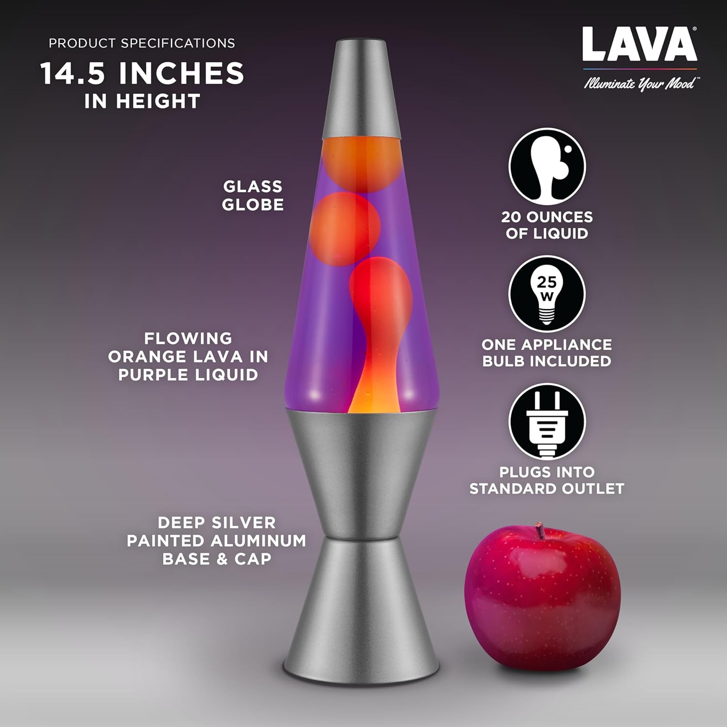 Lava Lamp 145 Purple Sunset The Original Motion Light Yellow Wax and Purple Liquid Item 2635 Amazon Exclusive
