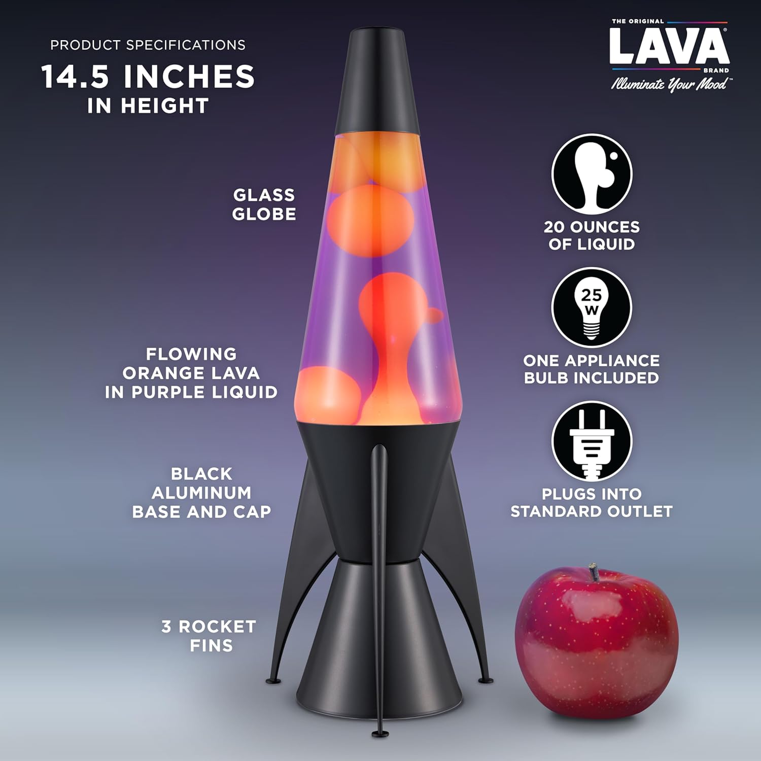 Lava The Original Lamp 145 Evenfall Retro Rocket Liquid Motion Lamp Yellow Wax and Purple Liquid Item 2391 Amazon Exclusive