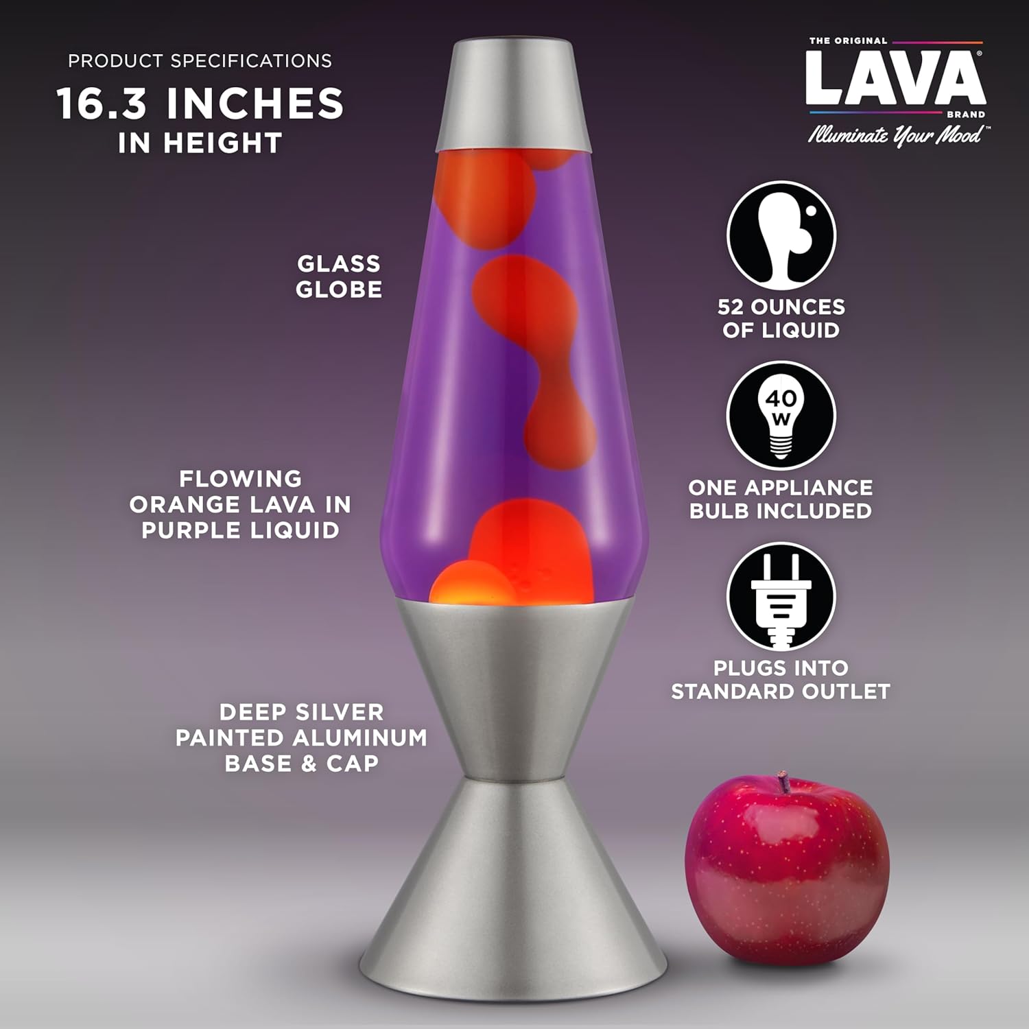The Original Lava Lamp Large 52oz 163 Vivid Twilight Classic Liquid Motion Lamp Orange Lava and Purple Liquid Item 5119 Amazon Exclusive