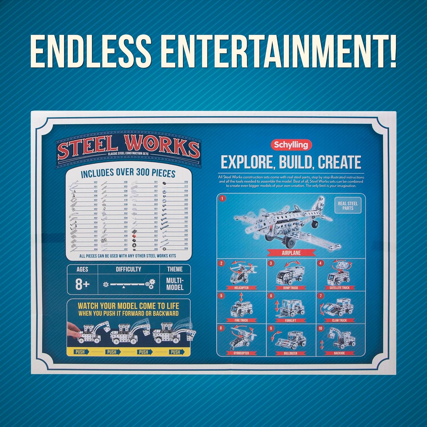 Steel Works Mechanical Multi Model Steel Building Set Includes 300 Pieces Tools and Instructions to Make 10 Different Models Ages 8 and Up