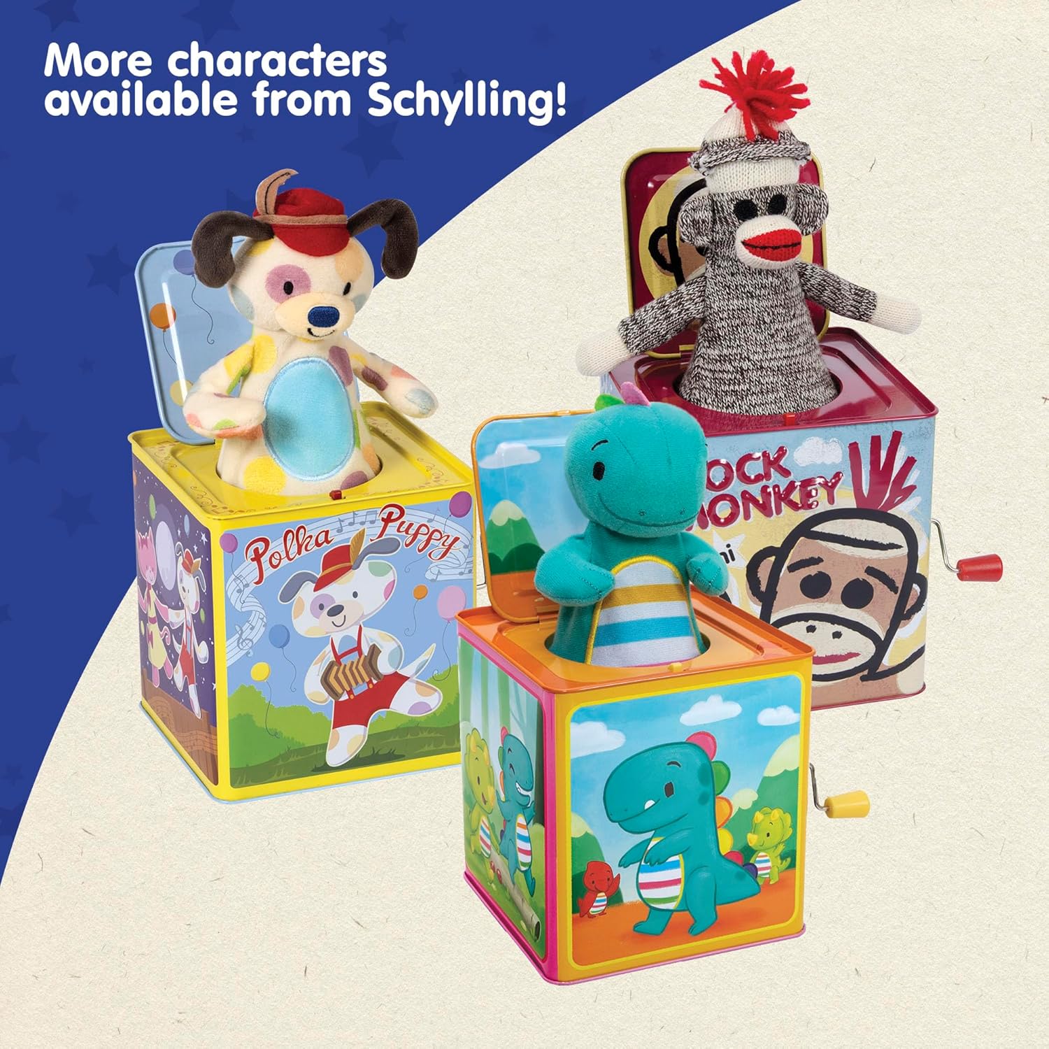 Jester Jack in the Box Classic Childrens Musical Toy Colorful and Durable Tin Box with Silly Jester Plush Age 18 months and Up