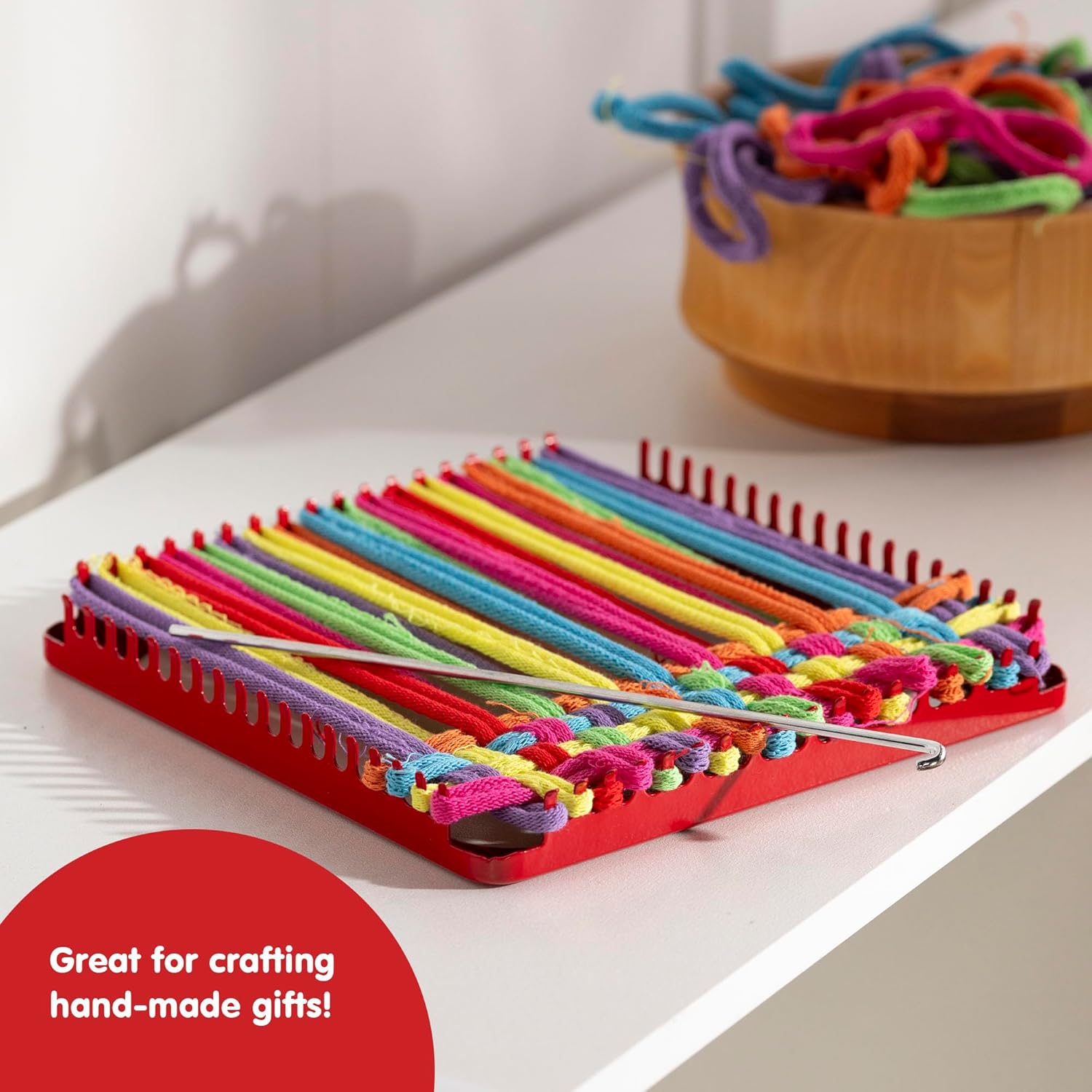 Metal Pot Holder Loom Kit Classic Durable Weaving Frame to Make Pot Holders Includes Loom Hook Instructions and 80 Colorful Cotton Loops Ages 5 and Up