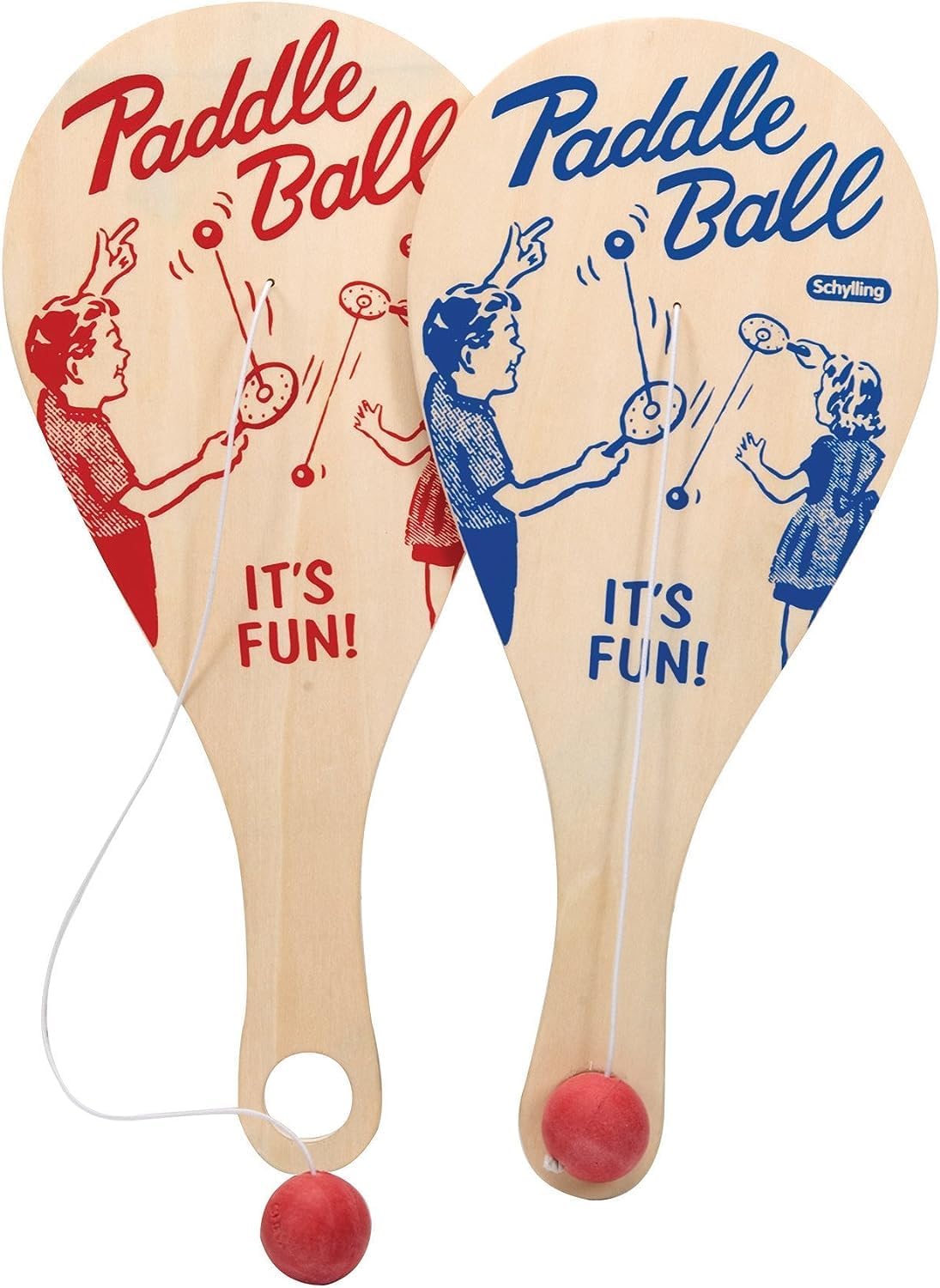 Paddle Ball Classic Game Made with Real Wood Ages 5 and Up One Piece