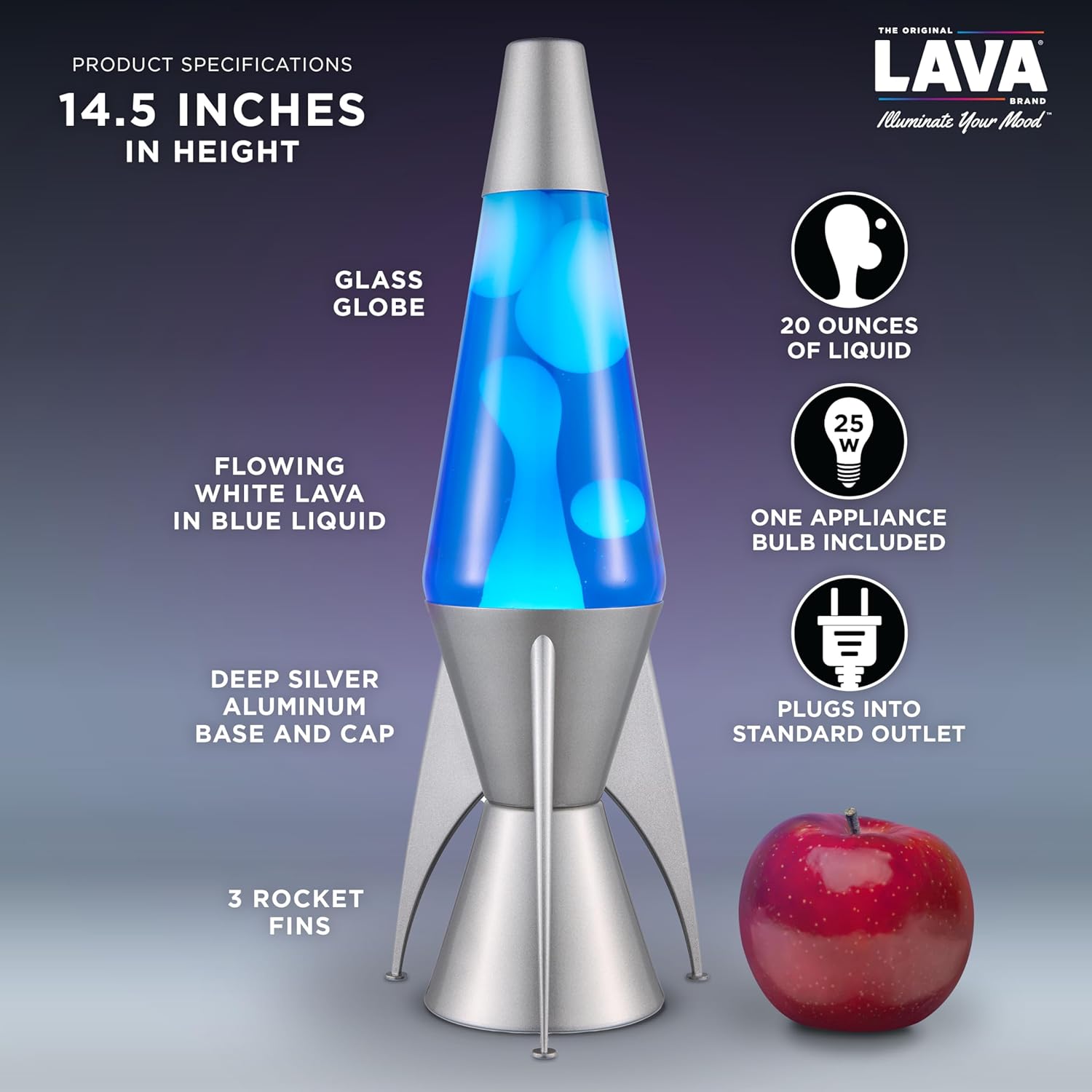 Lava The Original Lamp 145 Gray Stratosphere Retro Rocket Liquid Motion Lamp White and Blue Liquid Item 2390 Amazon Exclusive