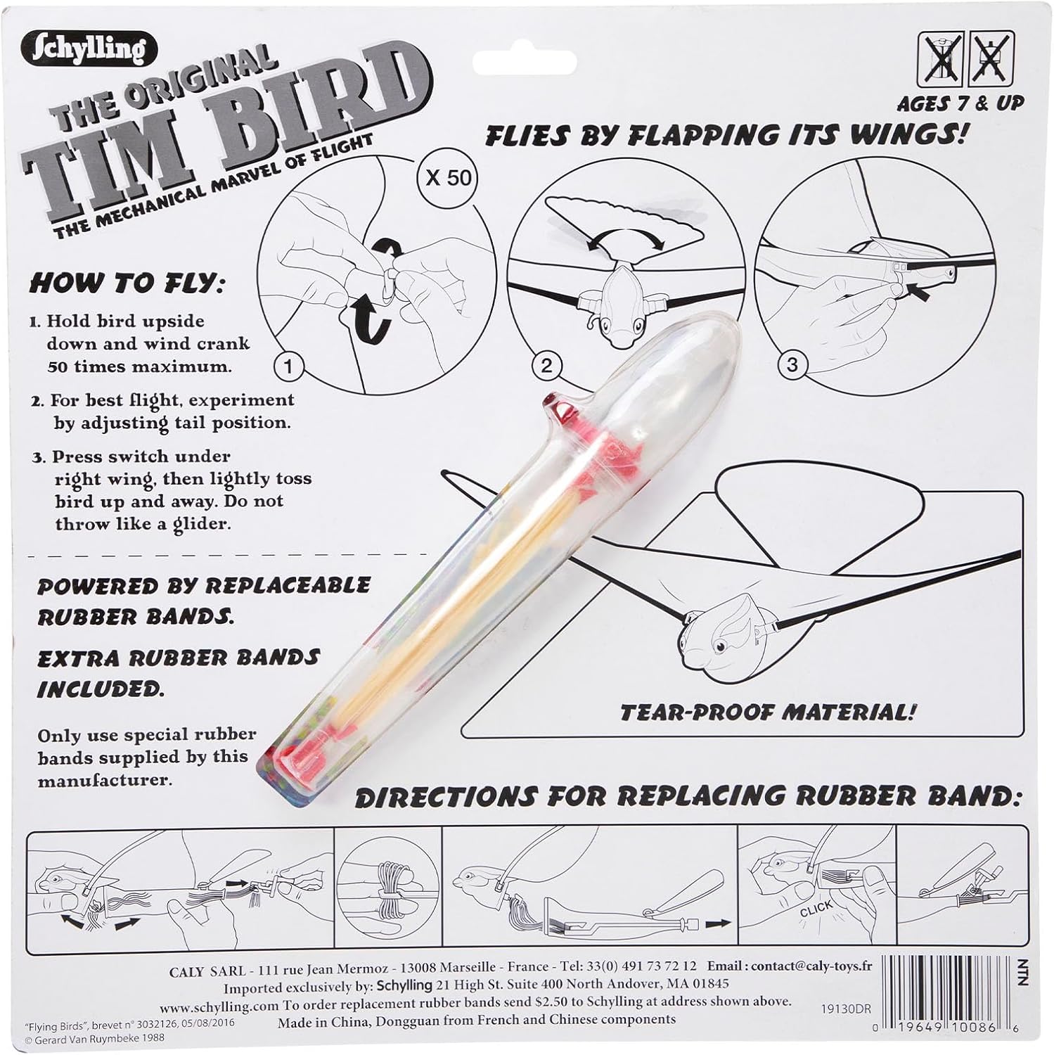 Tim Bird Flying Toy Rubberband Powered Mechanical Bird that Really Flies Wings Flap and Flies 50 Feet Ages 7 and Up