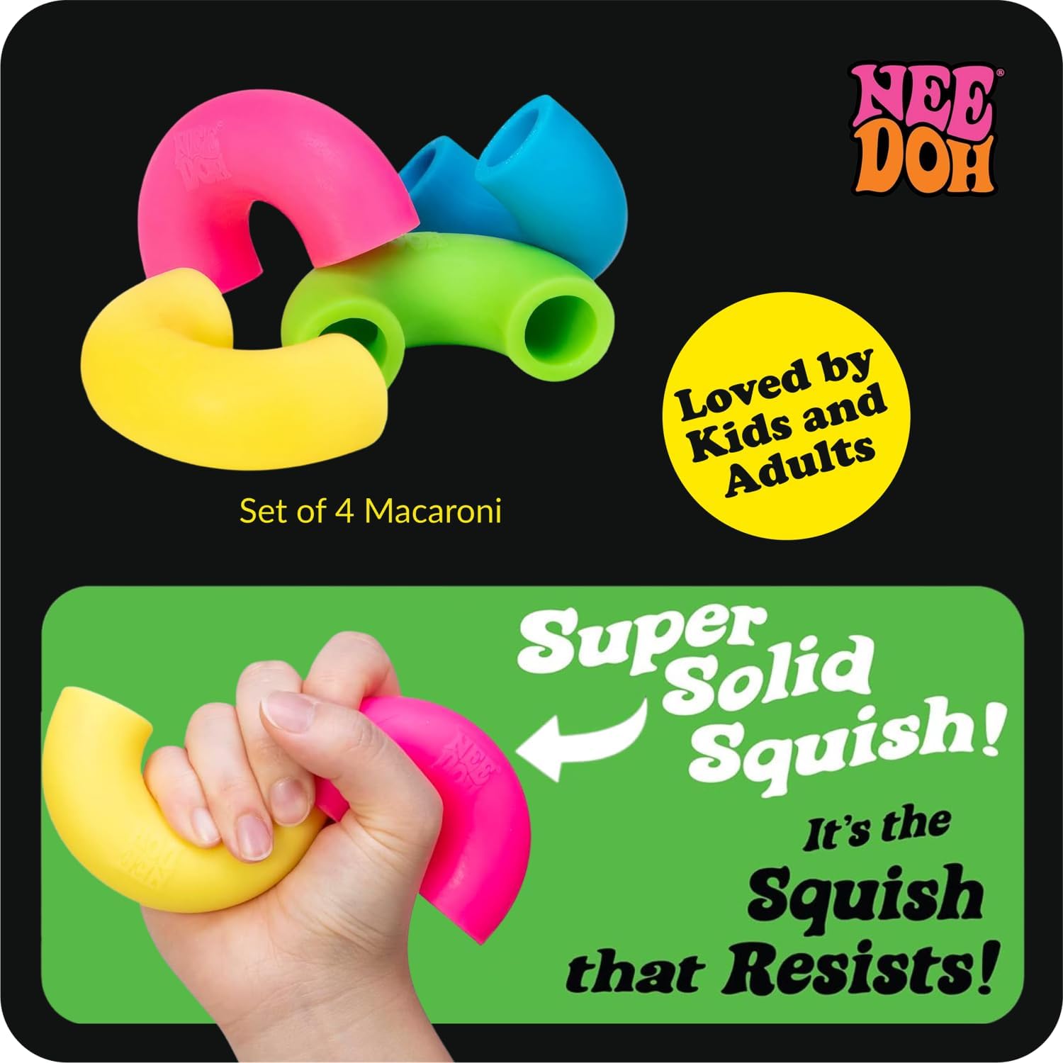 NeeDoh Mac N Squeeze Sensory Squeeze Toy Contains 4 Squishy Noodles 3 Wide Color May Vary Pack of 1