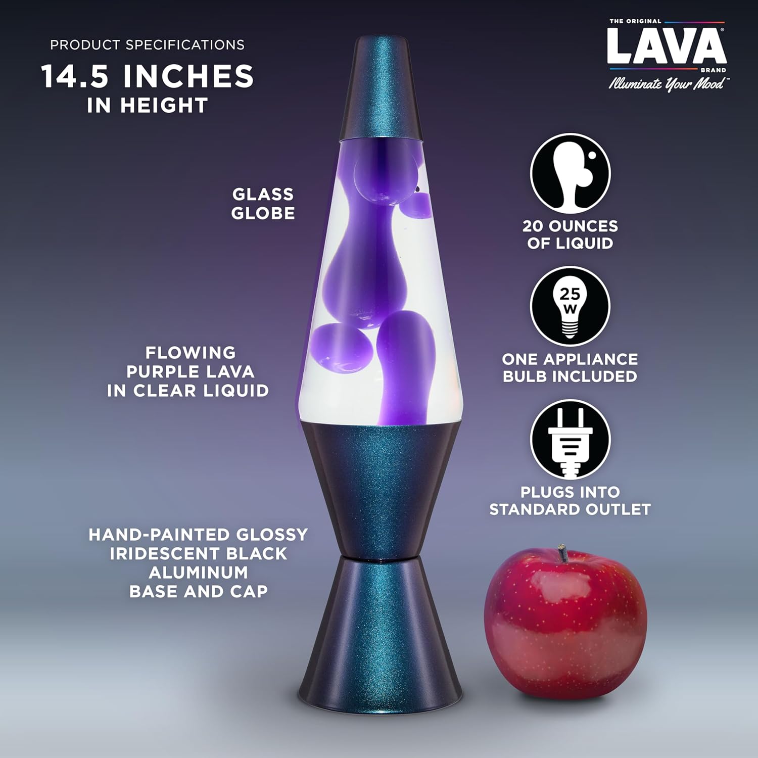 Lava The Original Lamp 145 Black Iris Classic Liquid Motion Lamp Purple Wax and Clear Liquid Item 2425 Amazon Exclusive
