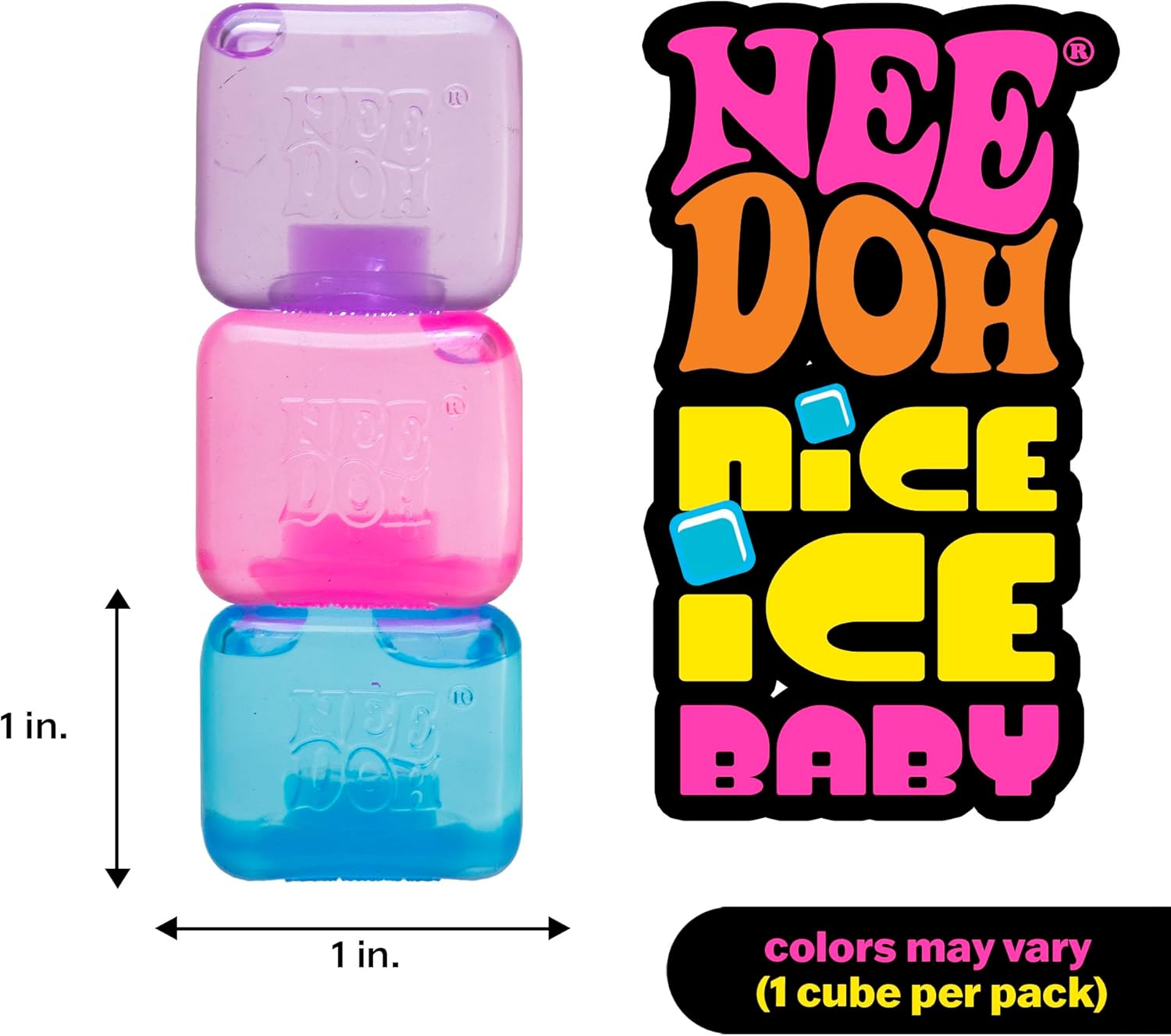 NeeDoh Nice Ice Baby Sensory Squeeze Toy Super Solid Squish 125 Wide Color May Vary Pack of 1